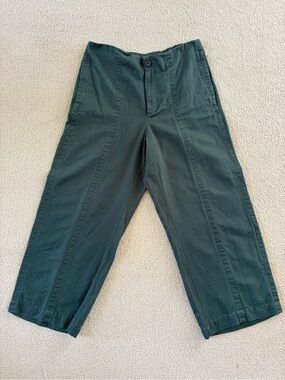 LOFT Olive Green High-Rise Wide-Leg Capri Pants